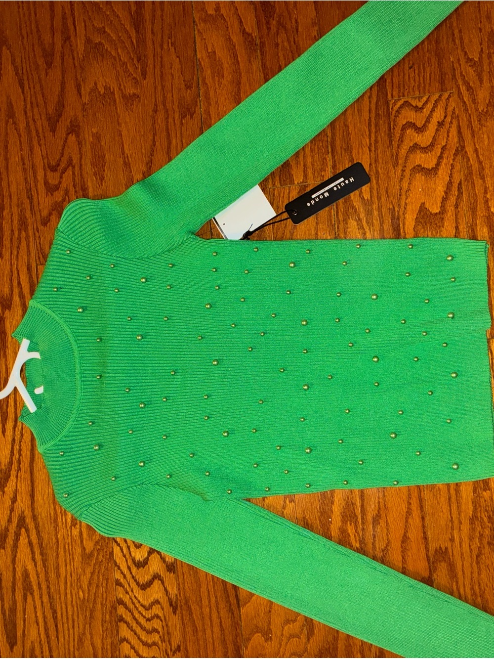 Haute Monde Green Pearl Embellished Sweater Size Medium NWT